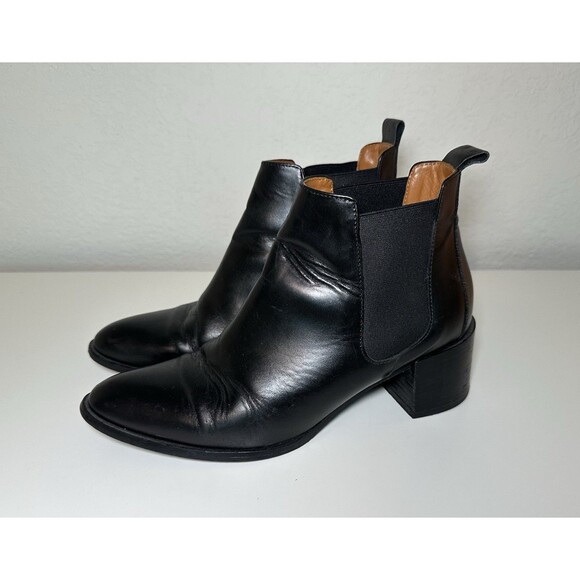 EVERLANE‎ The Heel Boot Black Leather Ankle Slip On Booties Block Heel Women's 7 - Picture 1 of 14